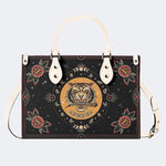 Vintage Tiger And Moth Print - Leather Handbag