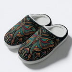 Psychedelic Mushroom Forest Moth Retro Print Fleece-Lined Slippers
