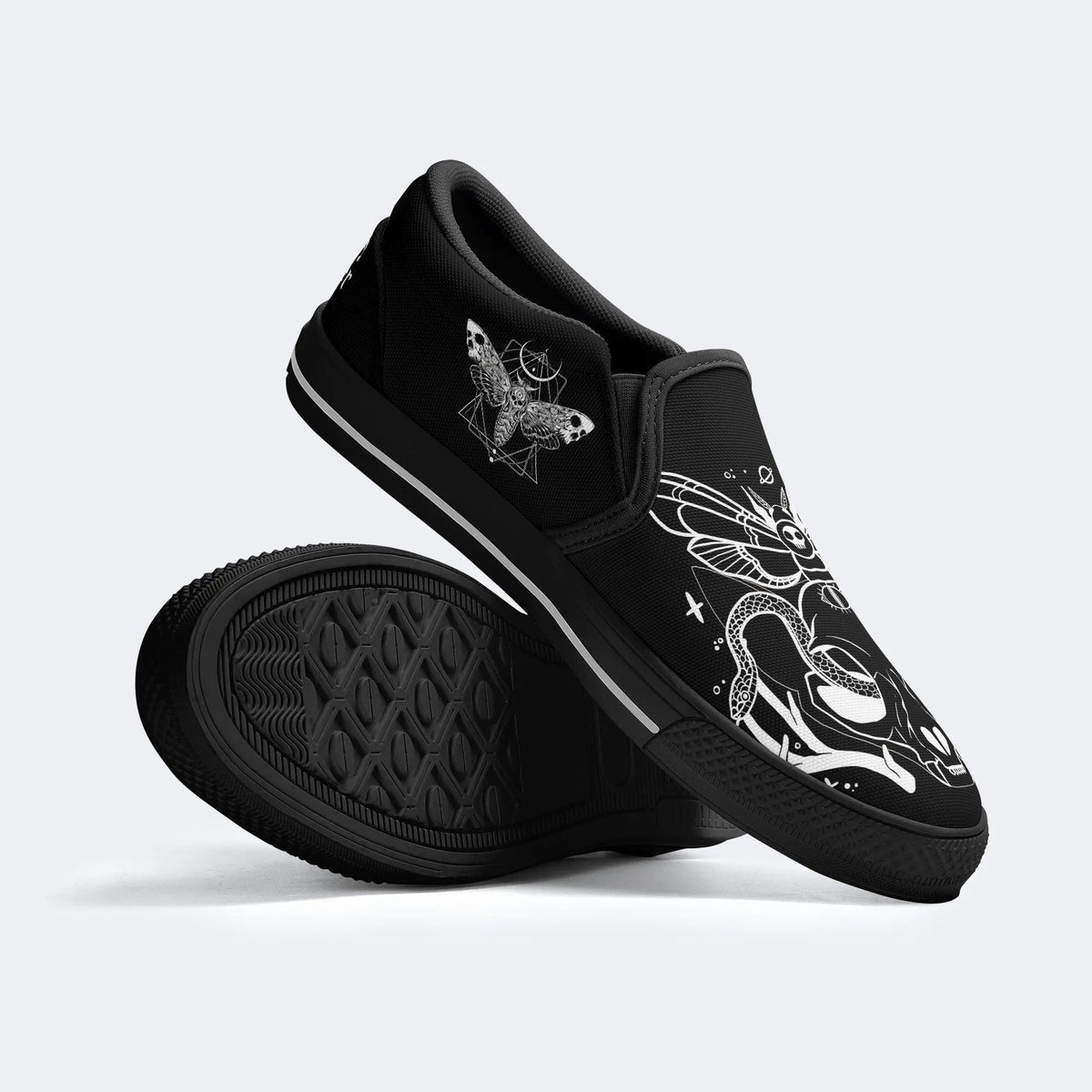 Unisex Death Moth&Skull Print - Slip On Shoes