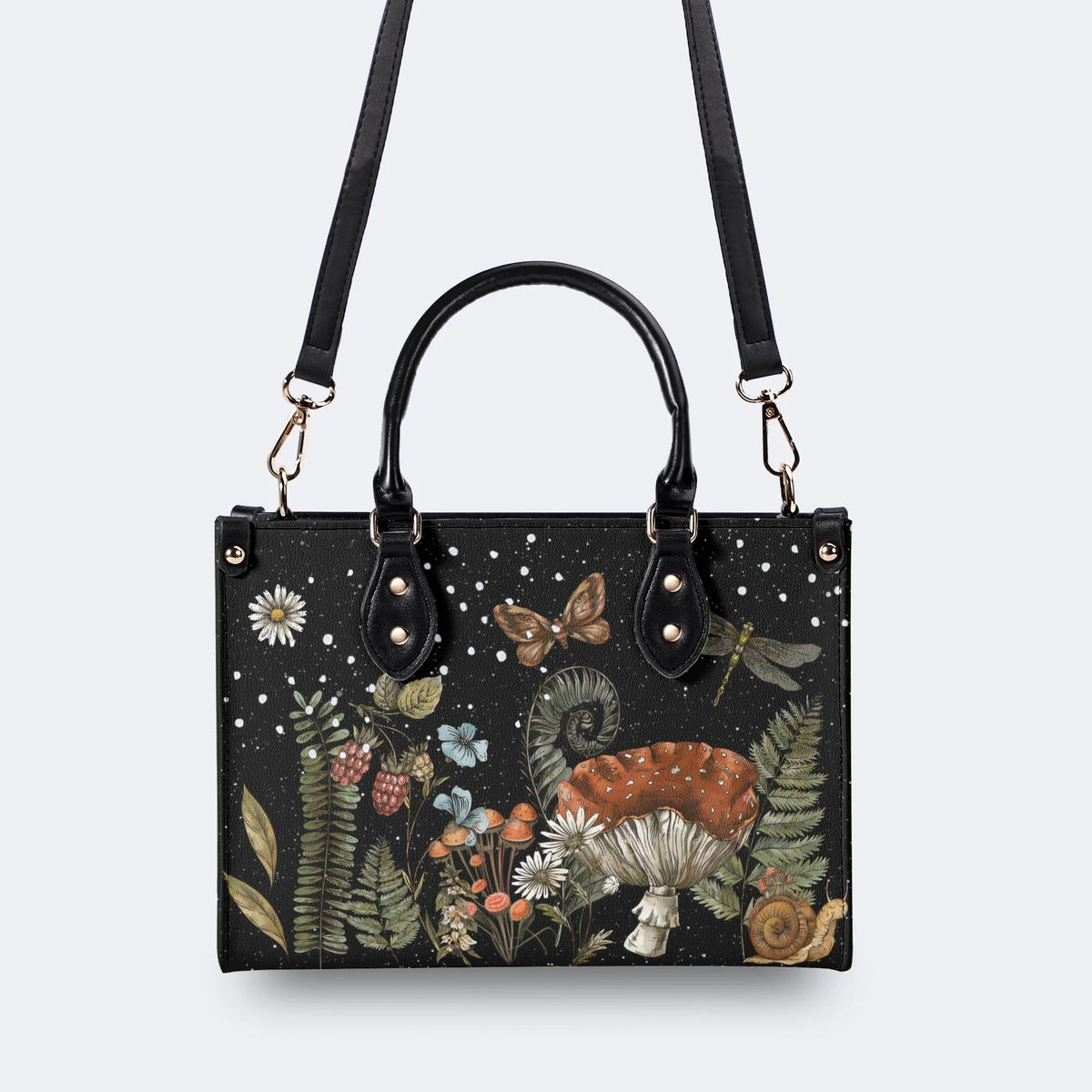 Starry Night Floral Moth Print - Leather Handbag