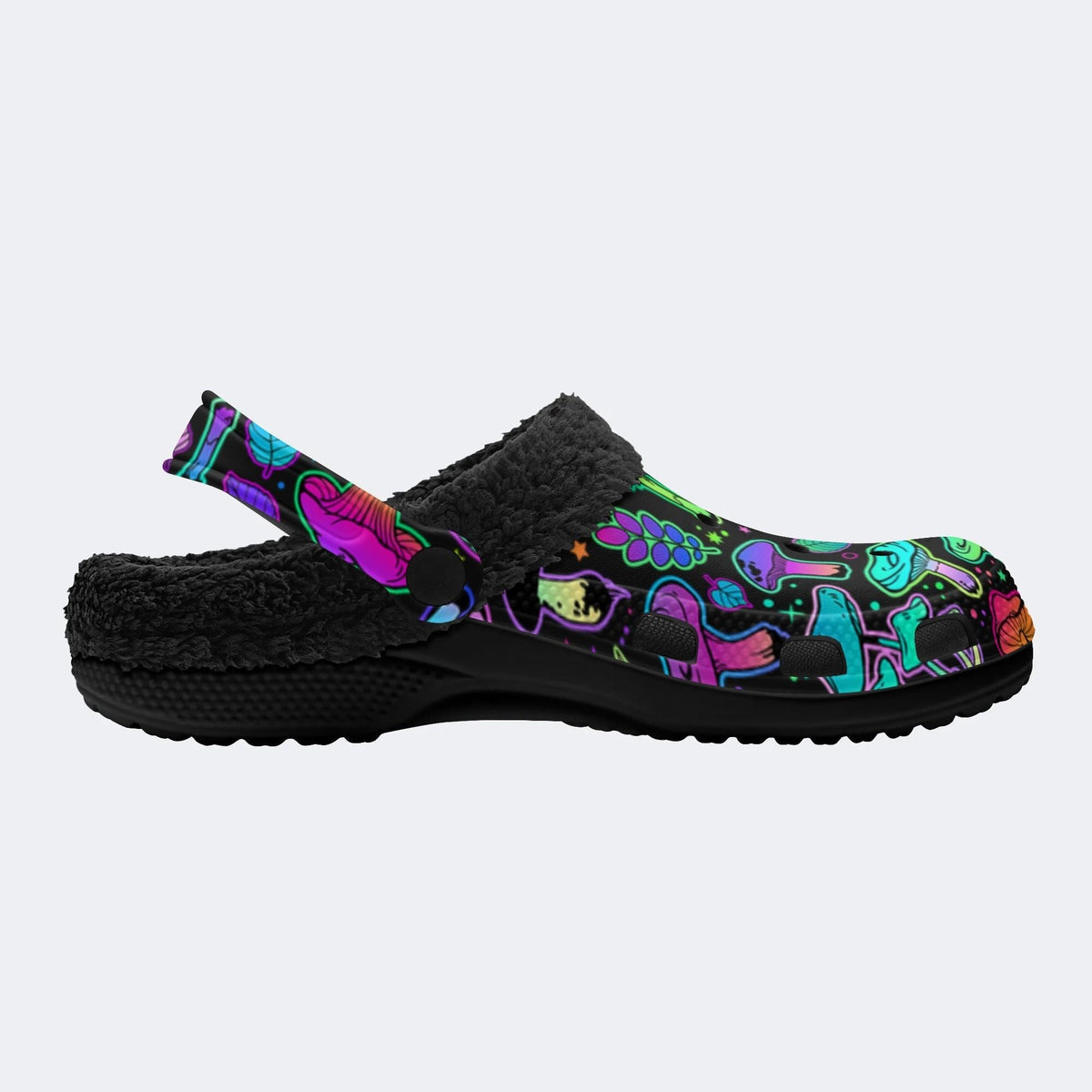 Psychedelic Colors Mushrooms Print - Fur Lined Slippers/Sandals