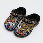 Irezumi Soaring Thunderbird & Guardian Lion-dog (komainu) Print Fleece-Lined Clogs