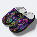 Psychedelic Mushroom Forest Print Fleece-Lined Slippers