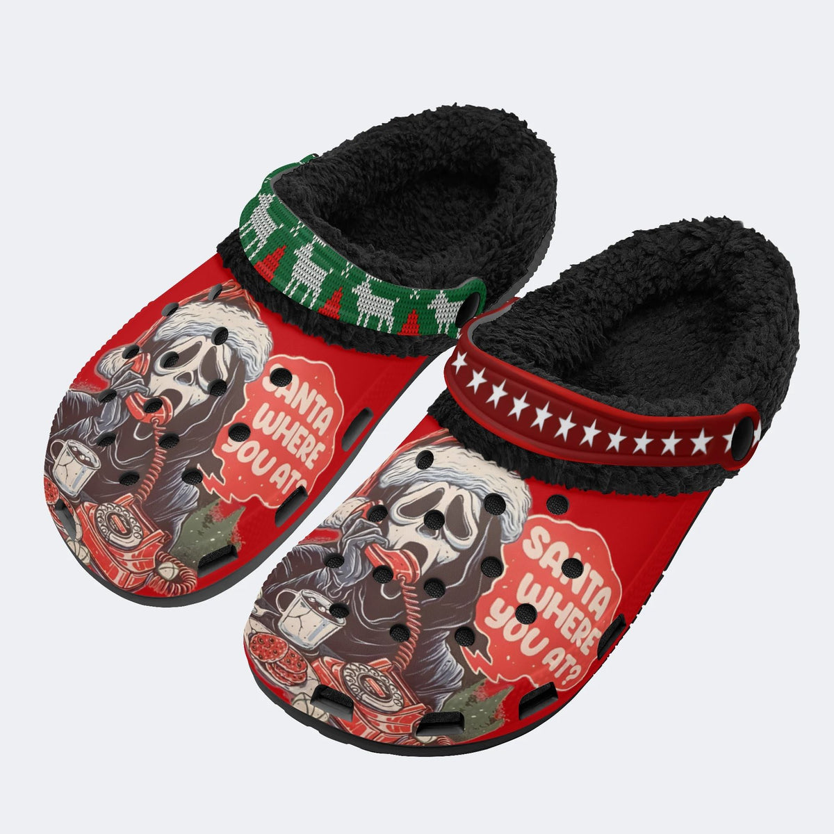 Christmas Horror Ghostface Print - Fur Lined Slippers/Sandals