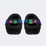 Cute Cartoon Witchcraft Cat Print- Fur Lined Slippers/Sandals