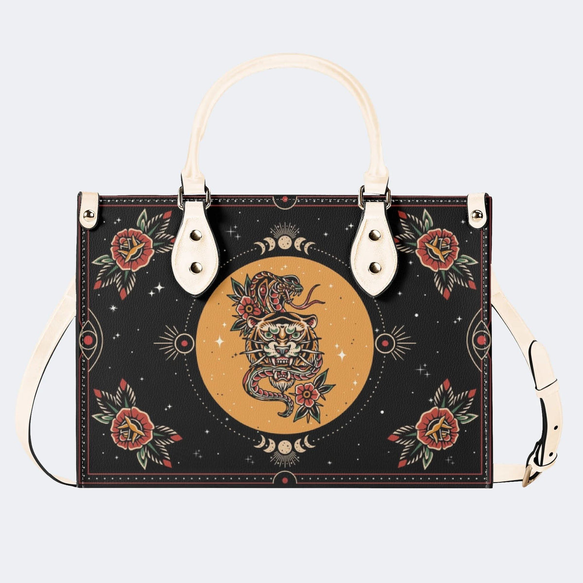 Tiger And Snake In The Moonlight- Leather Handbag