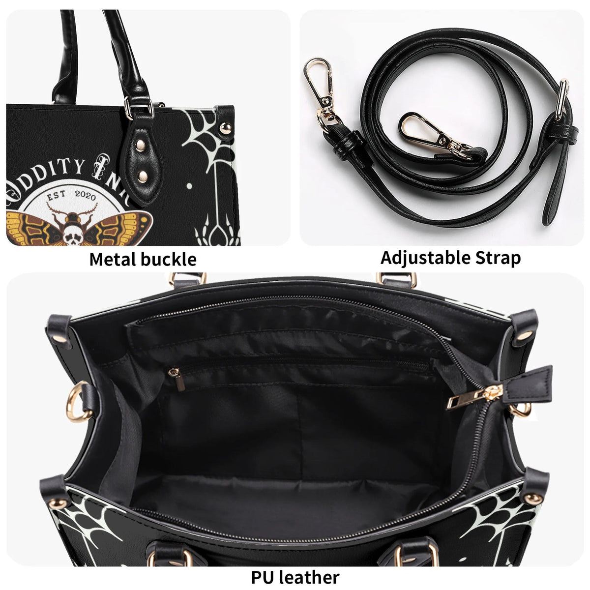 Classic Death Moth Print - Leather Handbag