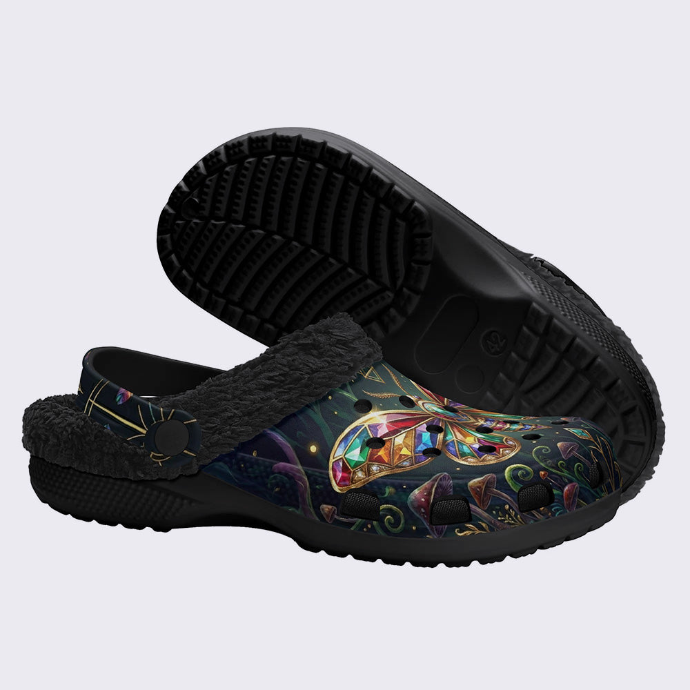 Jewel Moth Print Fleece-Lined Clogs