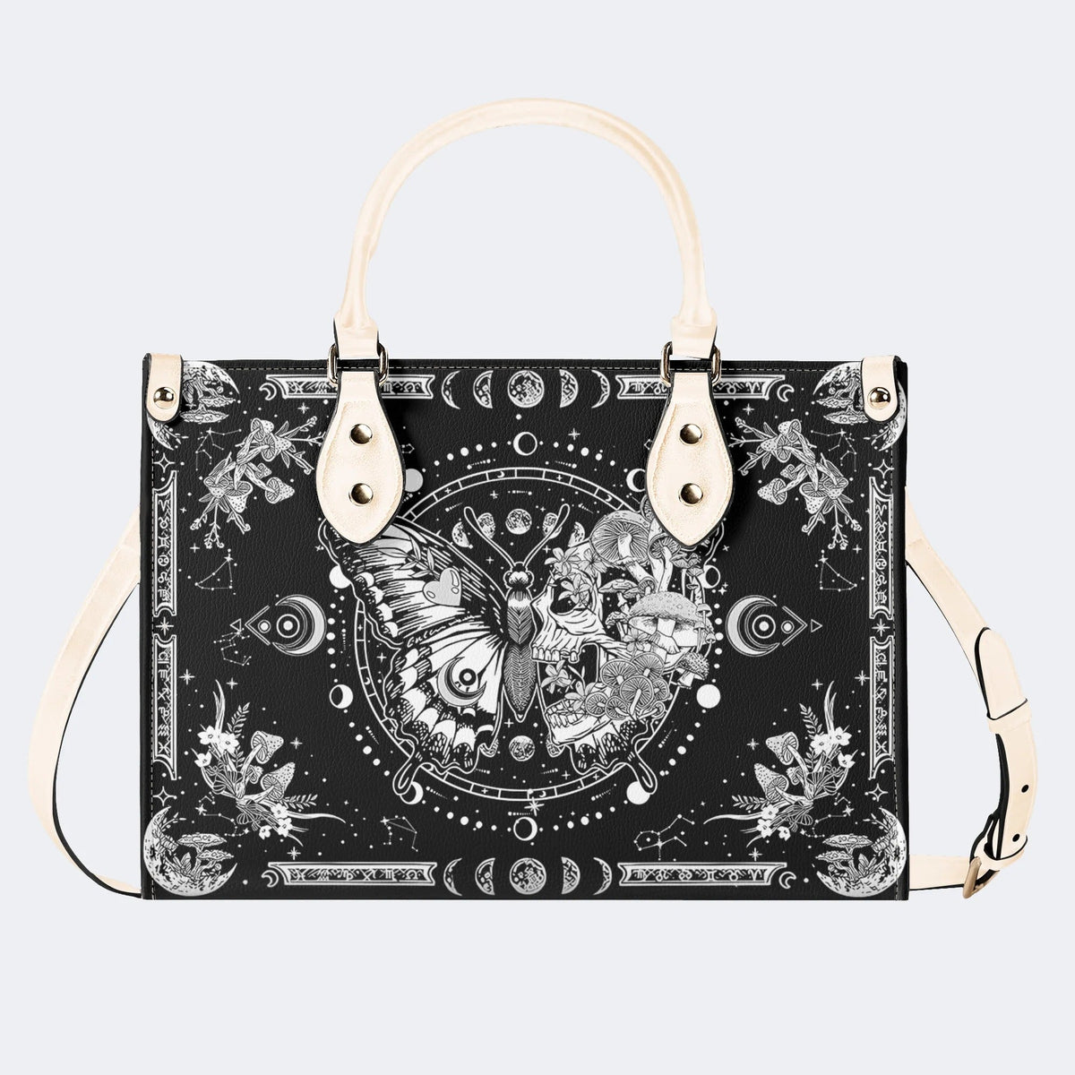 Tarot Skull Butterfly Print - Leather Handbag