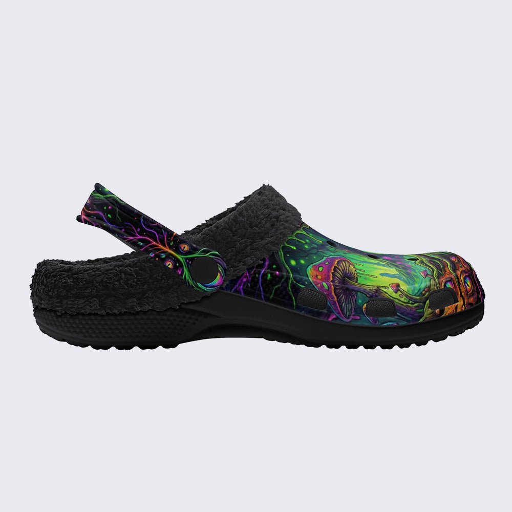 Psychedelic Mushroom Forest Print Fleece-Lined Clogs