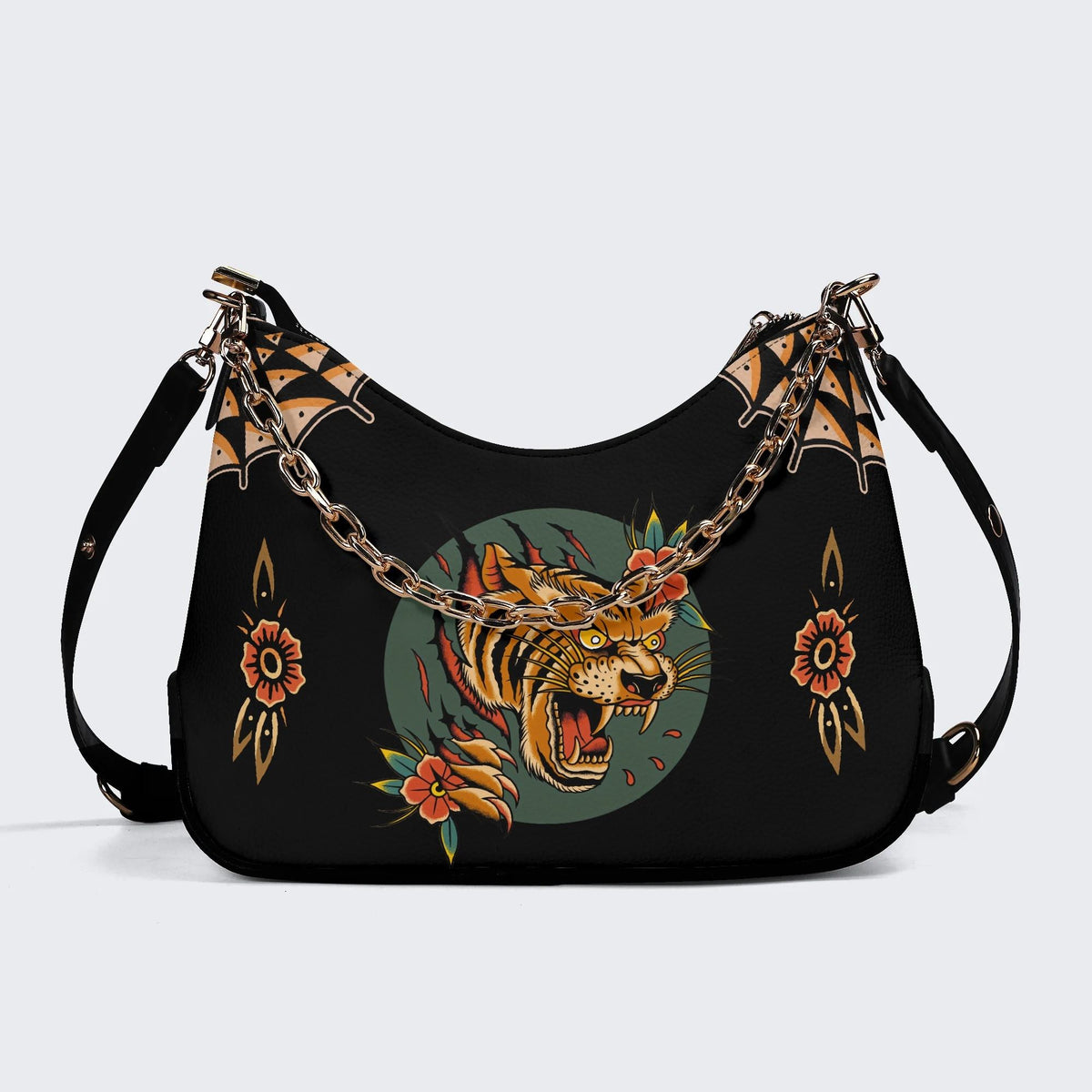 Tiger And Tiger Paw Print - Leather Crossbody Bag