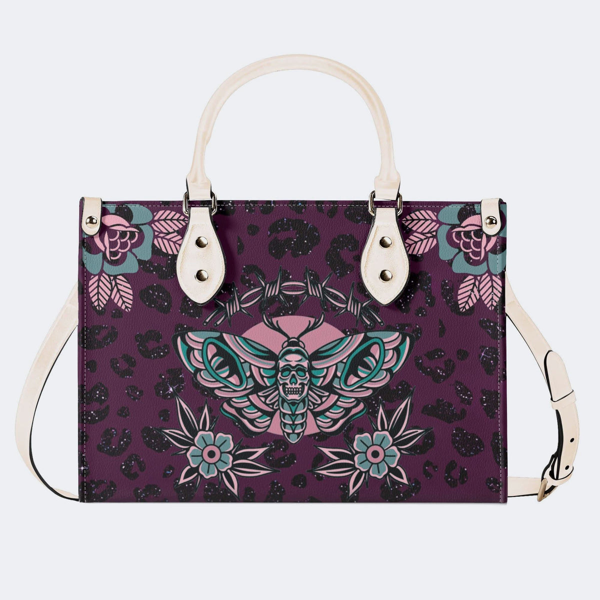 Death Moth Vintage Print - Leather Handbag
