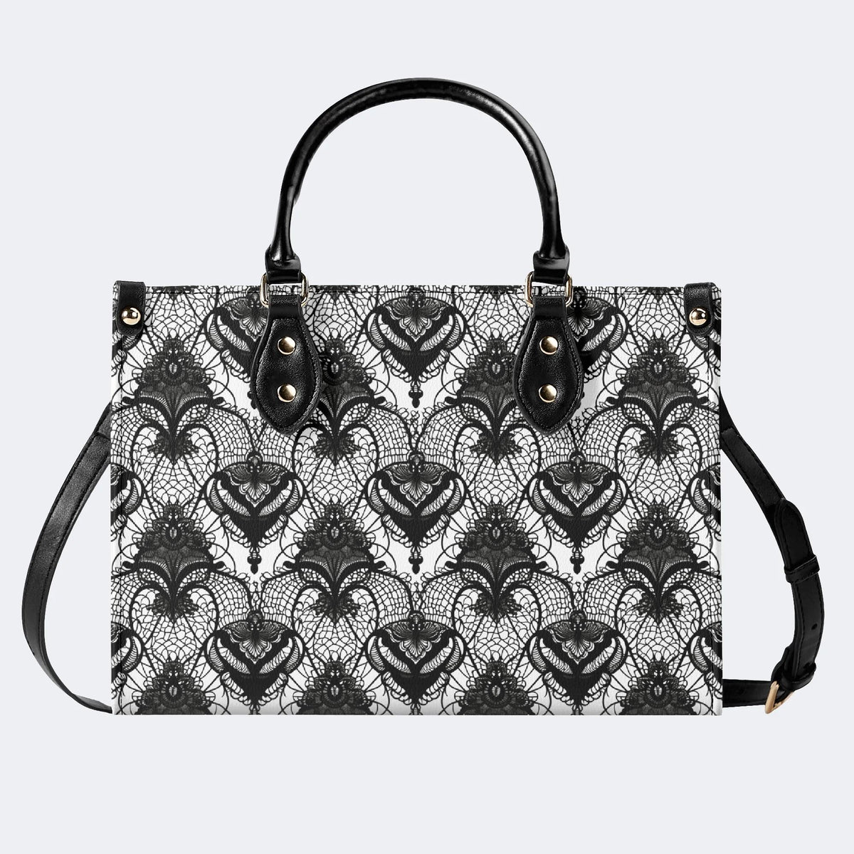 Retro Gothic Black Stripe Lace - Leather Handbag