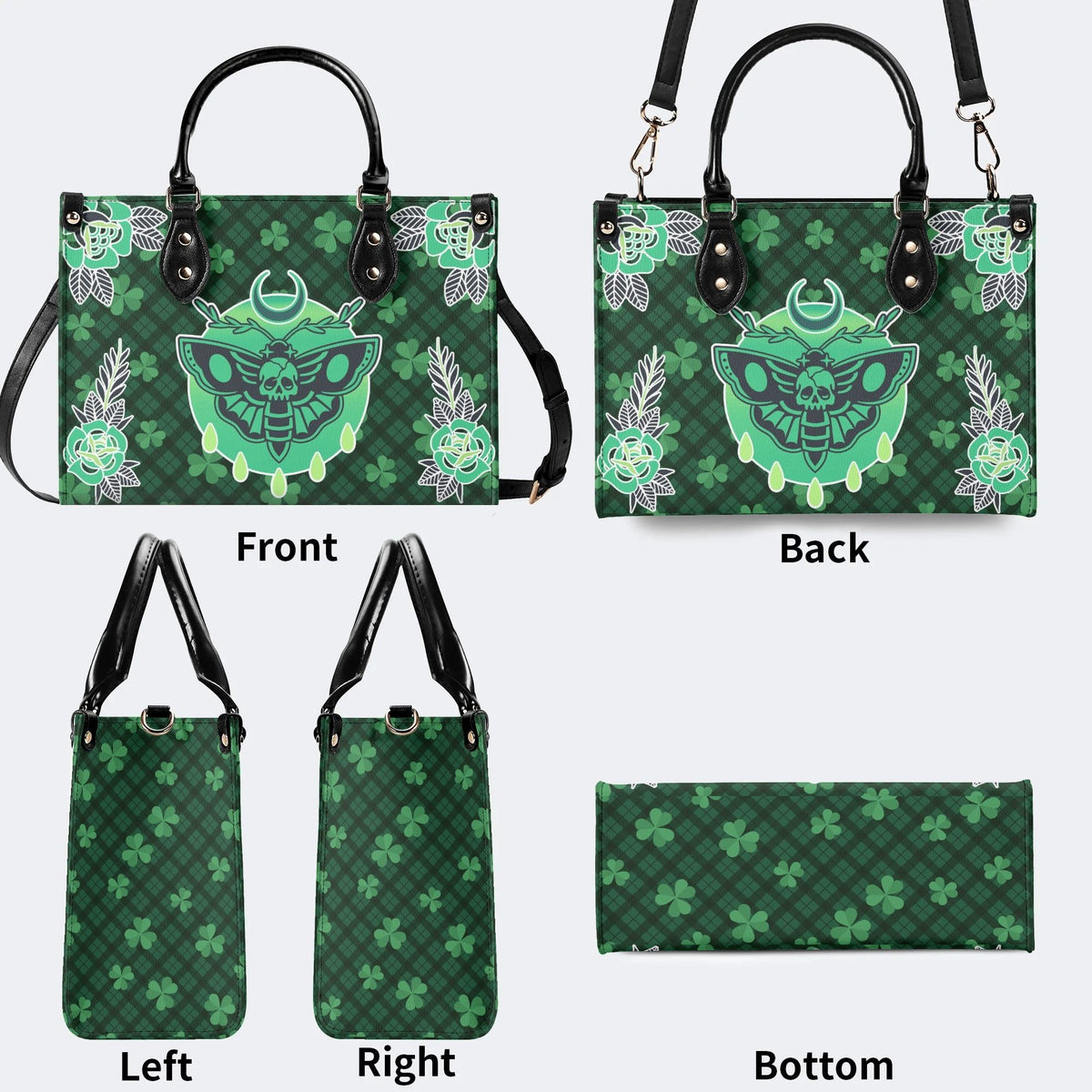 Green Plaid Death Moth - Leather Handbag