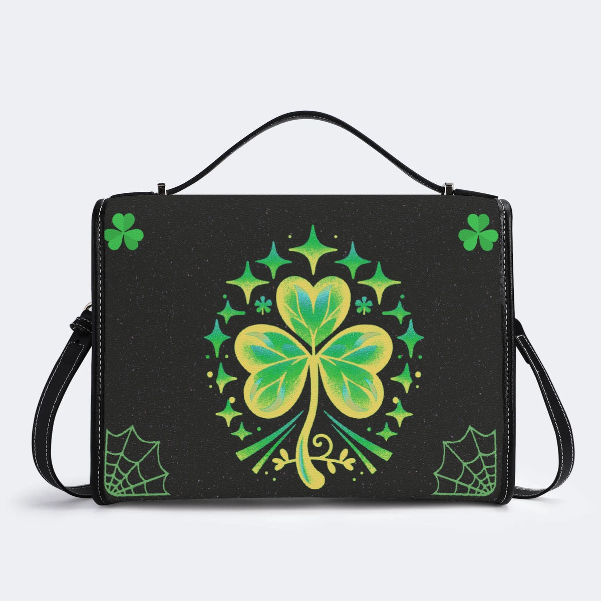 Shamrock Print - Leather Satchel Bag