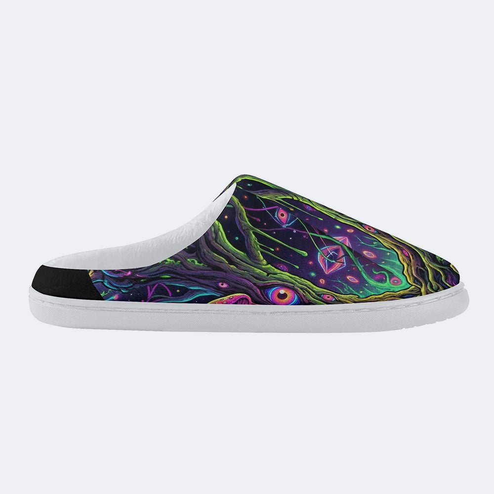 Psychedelic Mushroom Forest Print Fleece-Lined Slippers