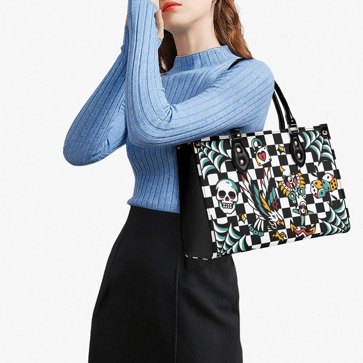 Gothic Pattern Patchwork Print - Leather Handbag