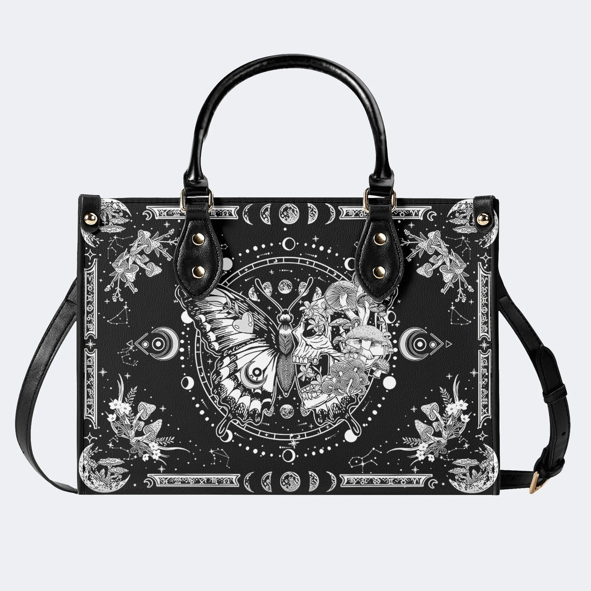 Tarot Skull Butterfly Print - Leather Handbag