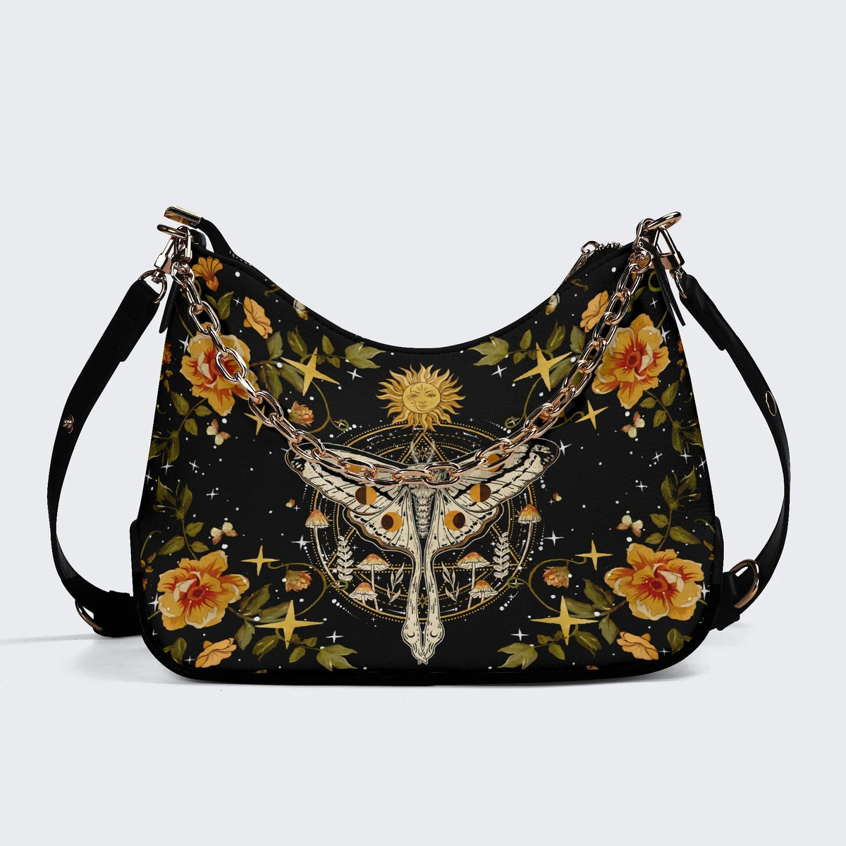 Sun And Moth Print - Leather Crossbody Bag