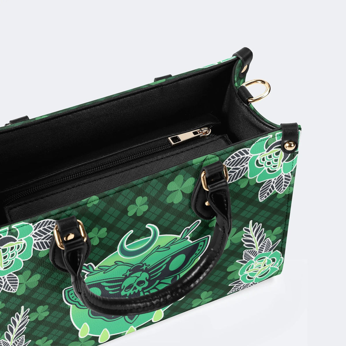 Green Plaid Death Moth - Leather Handbag
