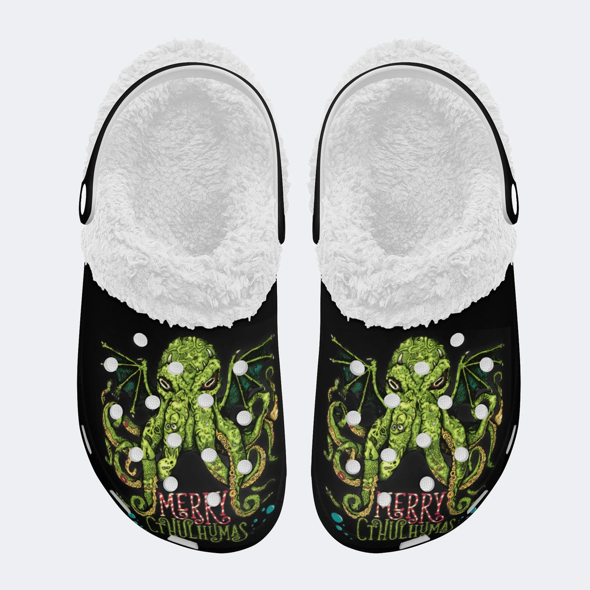 Christmas Octopus Print - Fur Lined Slippers