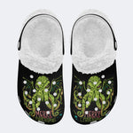 Christmas Octopus Print - Fur Lined Slippers