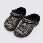 Chicano Letter&Rose&Skull&angel Print Fleece-Lined Clogs