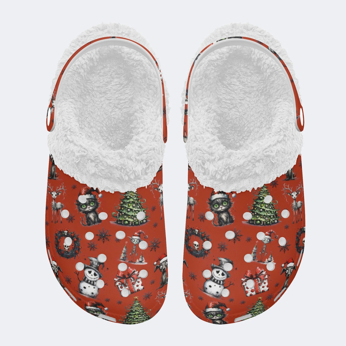 Christmas Pattern Print - Fur Lined Slippers/Sandals