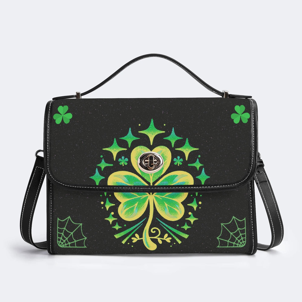 Shamrock Print - Leather Satchel Bag