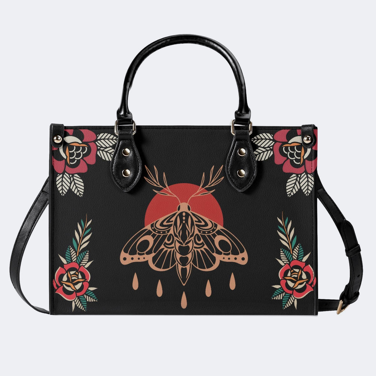 Vintage Death Moth Print - Leather Handbag
