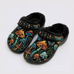 Psychedelic Mushroom Forest Moth Retro Print Fleece-Lined Clogs