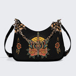 Death Moth On Sword Print - Leather Crossbody Bag
