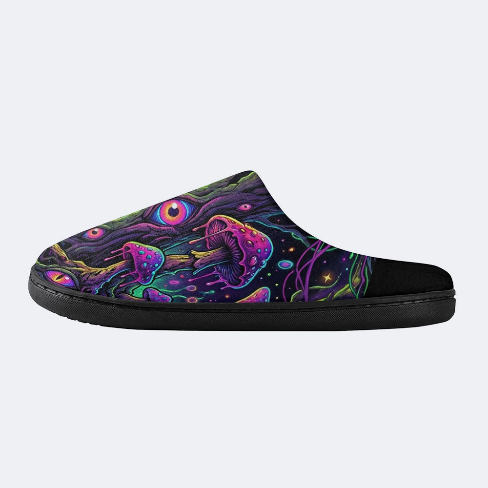 Psychedelic Mushroom Forest Print Fleece-Lined Slippers