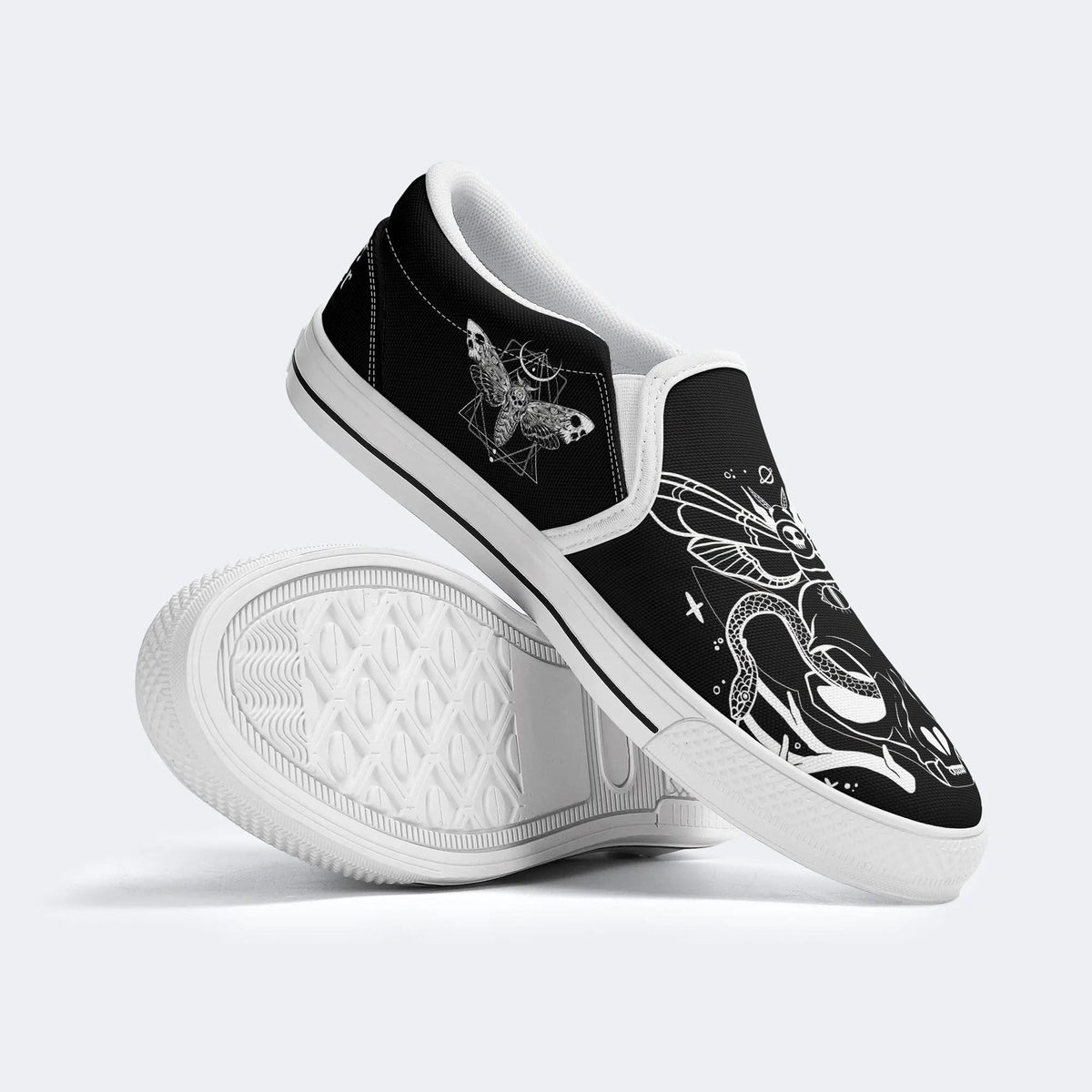 Unisex Death Moth&Skull Print - Slip On Shoes