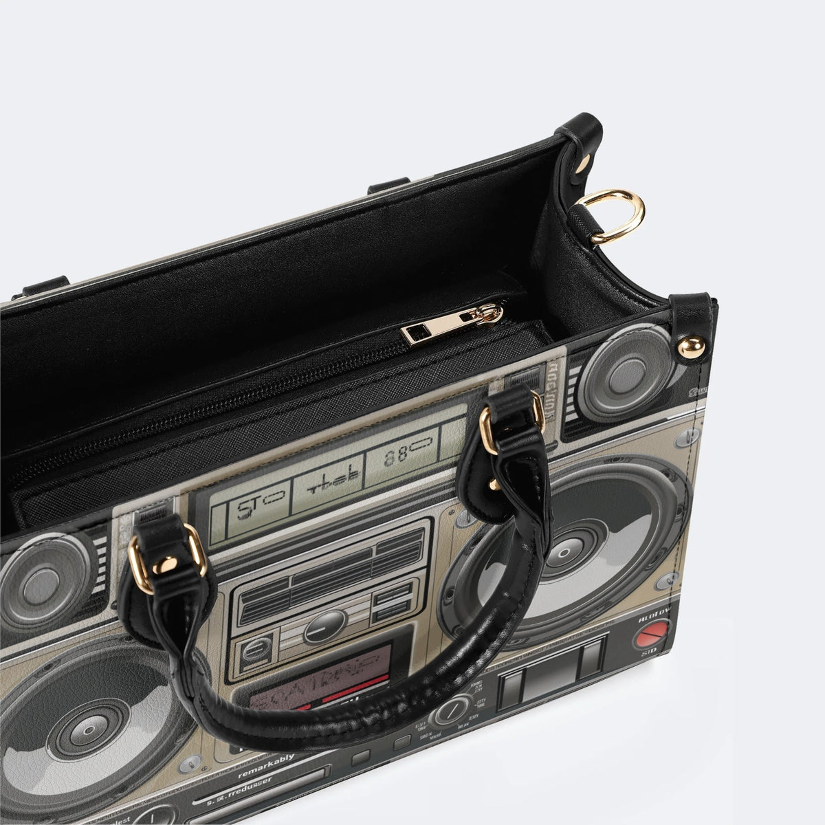 Vintage Radio Print - Leather Handbag