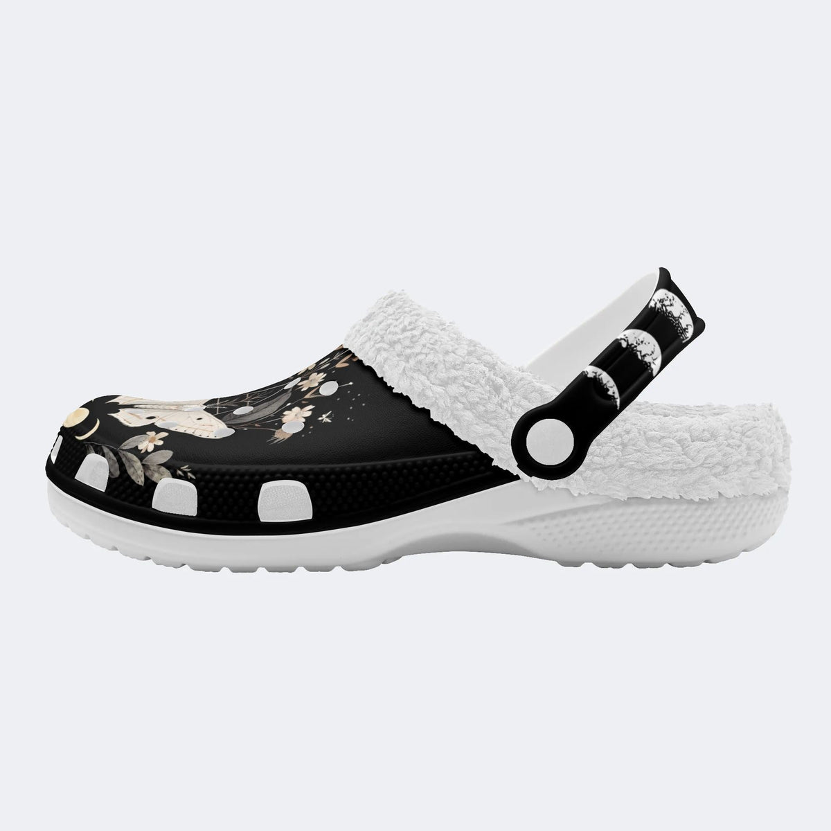 Vintage Floral Moth Print - Fur Lined Slippers/Sandals