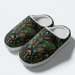 Forest Mystery Moth Print Fleece-Lined Slippers