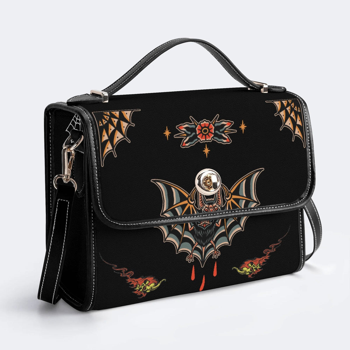Traditional Bats Print - Leather Satchel Bag