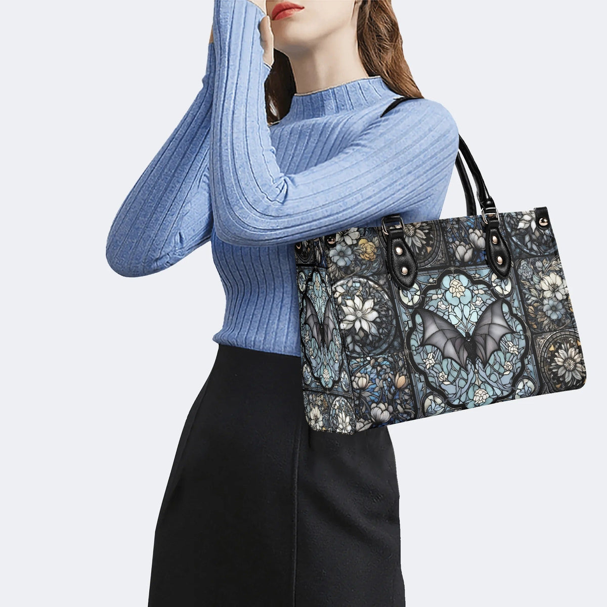 Gothic Bat Print - Leather Handbag