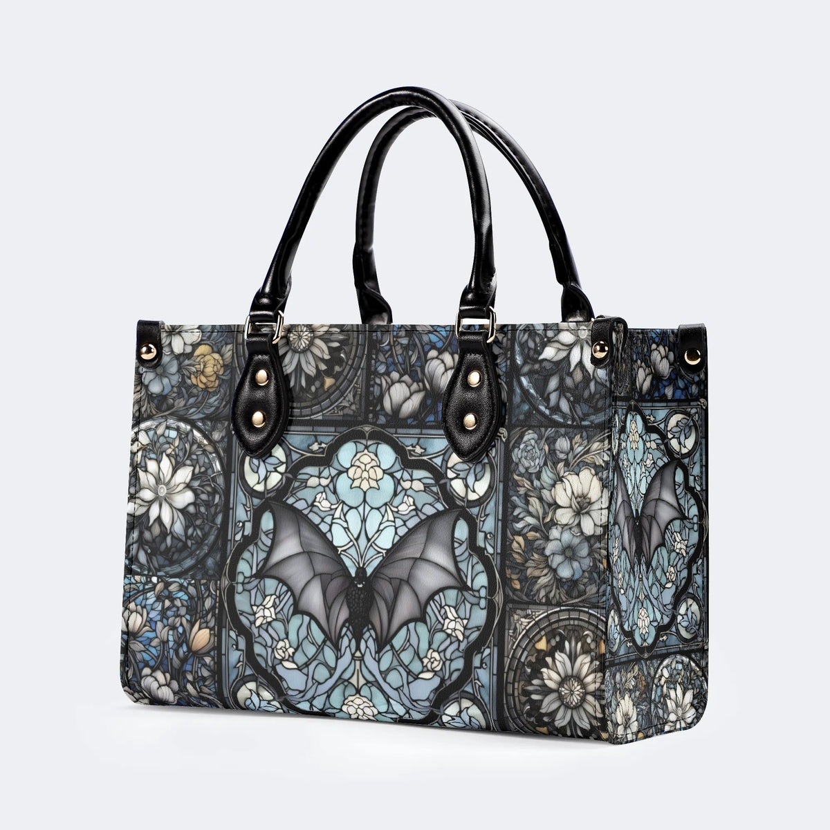Gothic Bat Print - Leather Handbag