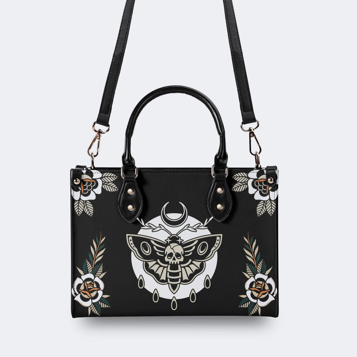 Death Moth Vintage Print - Leather Handbag
