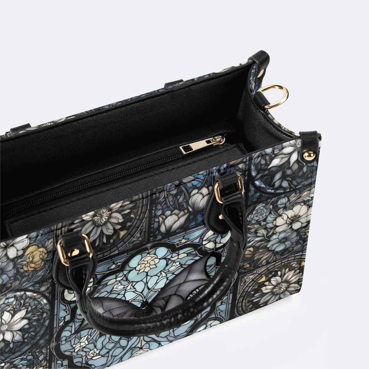 Gothic Bat Print - Leather Handbag