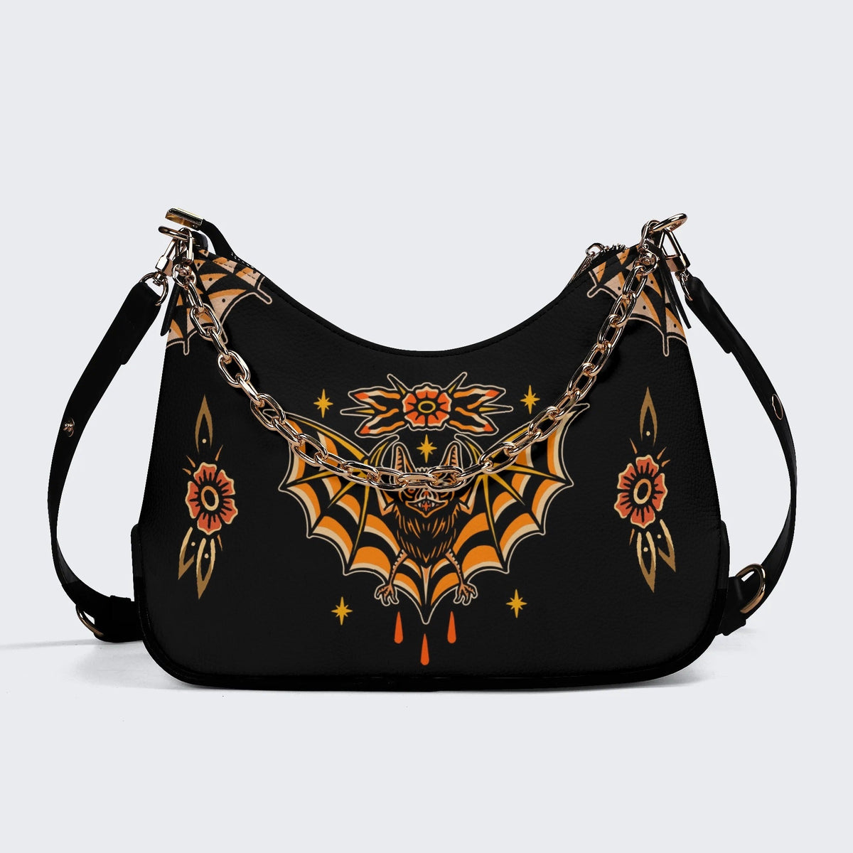 Traditional Bats Print - Leather Crossbody Bag