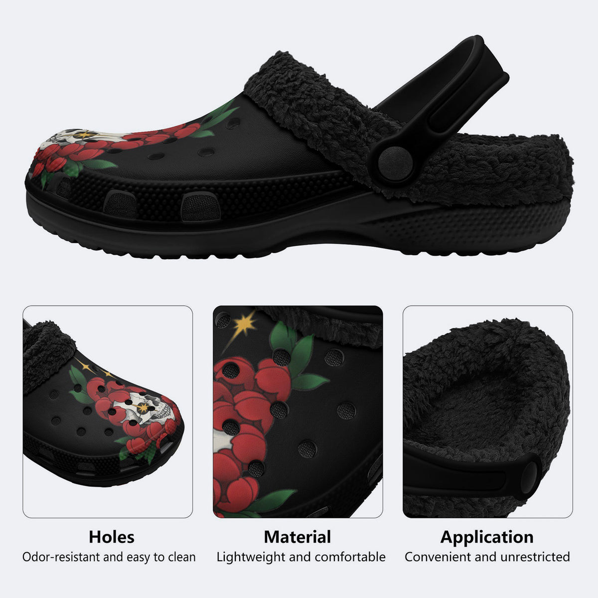 Unisex Death Skull Print - Fur Lined Slippers/Sandals