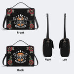 Skull And Moth Print - Leather Satchel Bag