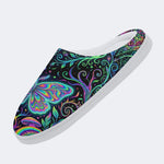 Neon Blue Greenpsychedelic Moth Print Fleece-Lined Slippers