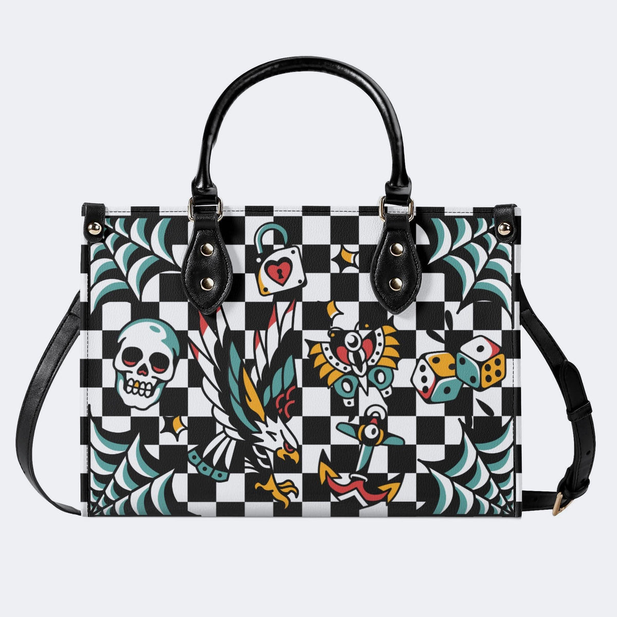 Gothic Pattern Patchwork Print - Leather Handbag