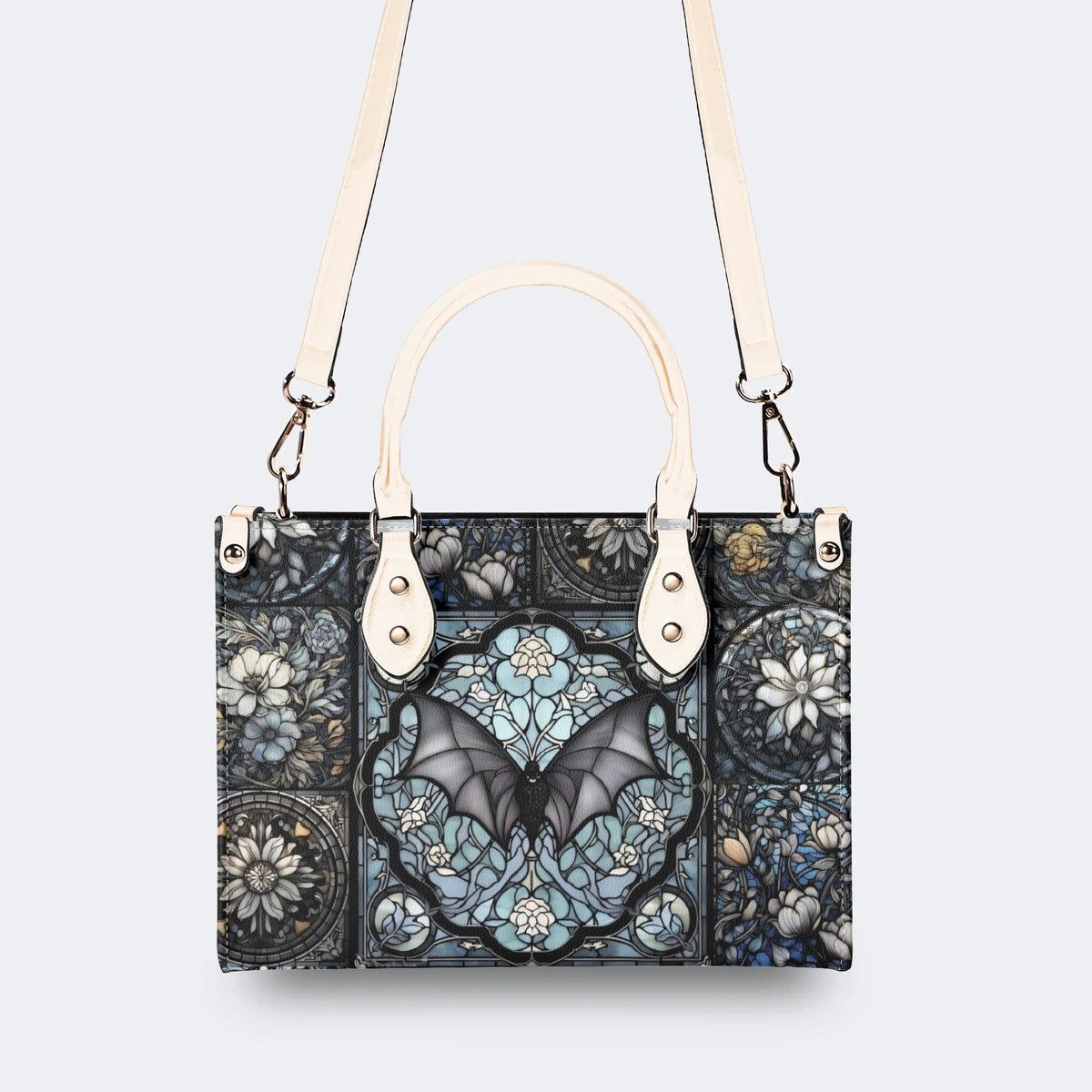 Gothic Bat Print - Leather Handbag