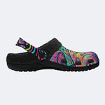 Psychedelic Neon Mushroom Fish Print Fleece-Lined Clogs