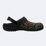 Irezumi Ôkami" (Demon Wolf) & Blood Mist Cyclones & Black Raging Wind Print Fleece-Lined Clogs